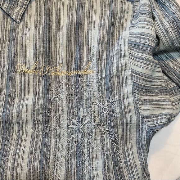 Duke Kahanamoku Striped Embroidered Hemp Blend Hawaiian Style Shirt XXL - Picture 3 of 8